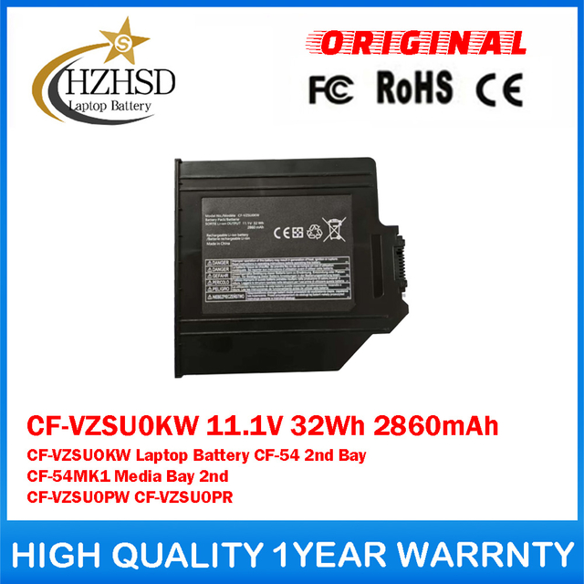 CF-VZSU0KW 11.1V 32Wh 2860mAh CF-VZSUOKW Genuine Original Laptop Battery For Panasonic CF-54 2nd Bay CF-54MK1 Media Bay 2nd CF-VZSU0PW CF-VZSU0PR