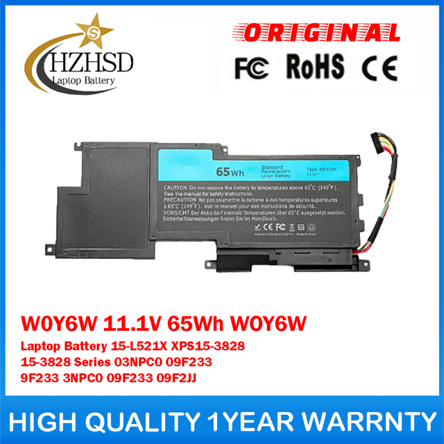 W0Y6W 11.1V 65Wh WOY6W Genuine Original Laptop Battery For Dell XPS 15-L521X XPS15-3828 15-3828 Series 03NPC0 09F233 9F233 3NPC0 09F233 09F2JJ