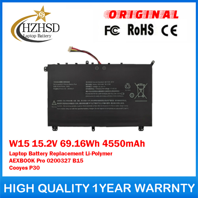 W15 15.2V 69.16Wh 4550mAh Genuine Original Laptop Battery Replacement Li-Polymer For AIERXUAN AEXBOOK Pro 0200327 B15 For Cooyes P30