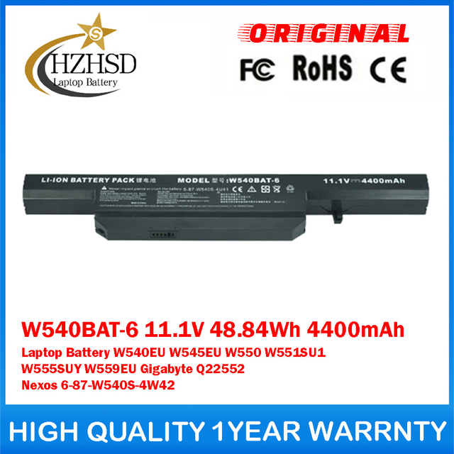 W540BAT-6 11.1V 48.84Wh 4400mAh Genuine Original Laptop Battery For Clevo W540EU W545EU W550 W551SU1 W555SUY W559EU Gigabyte Q22552 Nexos 6-87-W540S-4W42