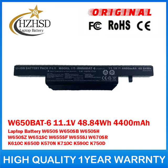 W650BAT-6 11.1V 48.84Wh 4400mAh Genuine Original Laptop Battery For Clevo W650S W650SB W650SH W650SZ W651SC W655SF W655SJ W670SR Hasee K610C K650D K570N K710C K590C K750D