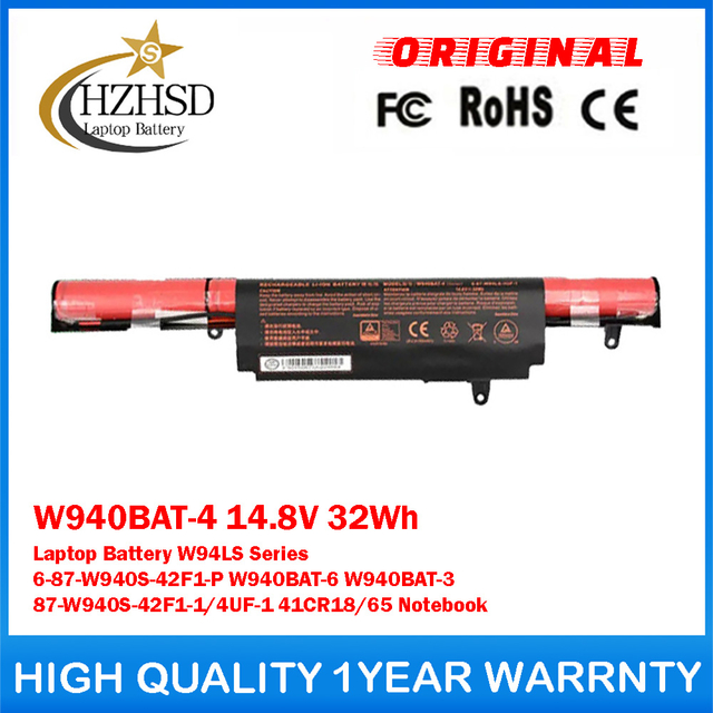 W940BAT-4 14.8V 32Wh Genuine Original Laptop Battery For Clevo W94LS Series 6-87-W940S-42F1-P W940BAT-6 W940BAT-3 87-W940S-42F1-1/4UF-1 41CR18/65 Notebook