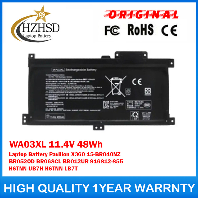 WA03XL 11.4V 48Wh Genuine Original Laptop Battery For HP Pavilion X360 15-BR040NZ BR052OD BR068CL BR012UR 916812-855 HSTNN-UB7H HSTNN-LB7T