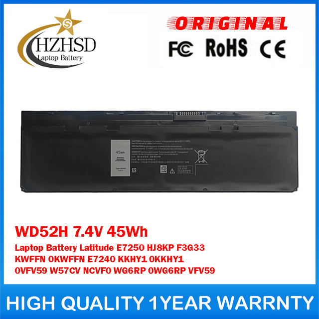 WD52H 7.4V 45Wh Genuine Original Laptop Battery For Dell Latitude E7250 HJ8KP F3G33 KWFFN 0KWFFN E7240 KKHY1 0KKHY1 0VFV59 W57CV NCVF0 WG6RP 0WG6RP VFV59
