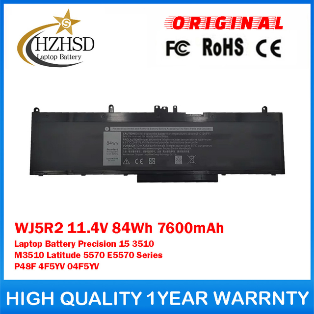 WJ5R2 11.4V 84Wh 7600mAh Genuine Original Laptop Battery For DELL Precision 15 3510 M3510 Latitude 5570 E5570 Series P48F 4F5YV 04F5YV