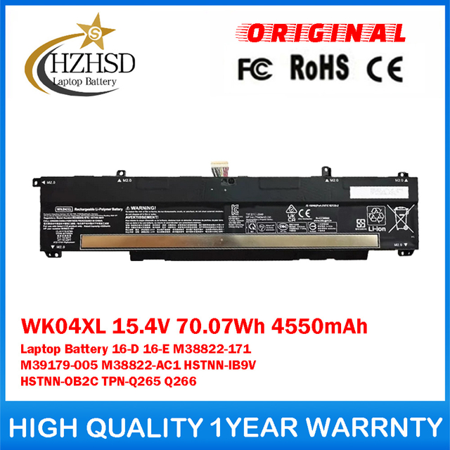 WK04XL 15.4V 70.07Wh 4550mAh Genuine Original Laptop Battery For HP Victus 16-D 16-E M38822-171 M39179-005 M38822-AC1 HSTNN-IB9V HSTNN-OB2C TPN-Q265 Q266