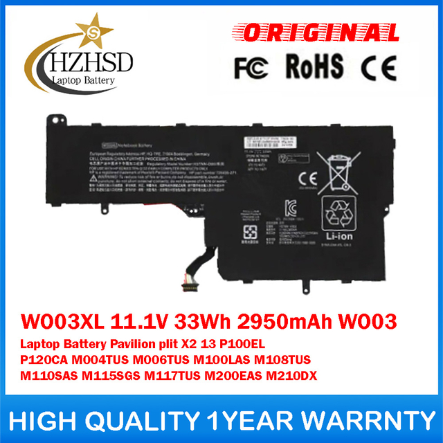 WO03XL 11.1V 33Wh 2950mAh WO03 Genuine Original Laptop Battery For HP Pavilion plit X2 13 P100EL P120CA M004TUS M006TUS M100LAS M108TUS M110SAS M115SGS M117TUS M200EAS M210DX
