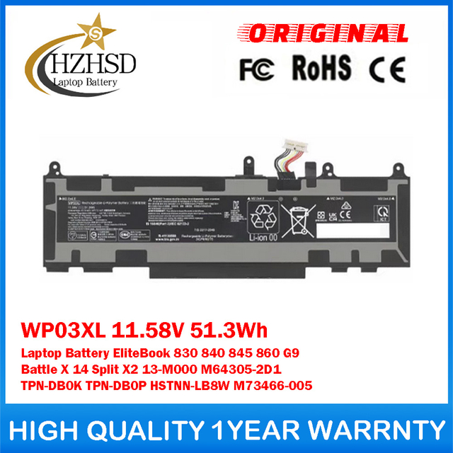 WP03XL 11.58V 51.3Wh Genuine Original Laptop Battery For HP EliteBook 830 840 845 860 G9 Battle X 14 Split X2 13-M000 M64305-2D1 TPN-DB0K TPN-DB0P HSTNN-LB8W M73466-005