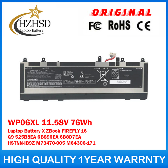 WP06XL 11.58V 76Wh Genuine Original Laptop Battery For HP X ZBook FIREFLY 16 G9 525B8EA 6B896EA 6B8D7EA HSTNN-IB9Z M73470-005 M64306-171