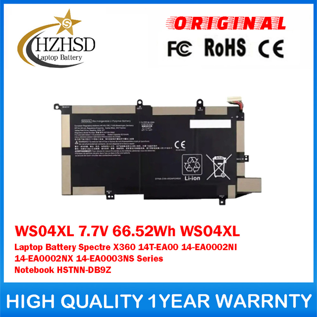 WS04XL 7.7V 66.52Wh WSO4XL Genuine Original Laptop Battery For HP Spectre X360 14T-EA00 14-EA0002NI 14-EA0002NX 14-EA0003NS Series Notebook HSTNN-DB9Z