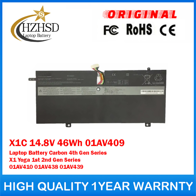 X1C 14.8V 46Wh 01AV409 Genuine Original Laptop Battery For Lenovo Carbon 4th Gen Series X1 Yoga 1st 2nd Gen Series 01AV410 01AV438 01AV439
