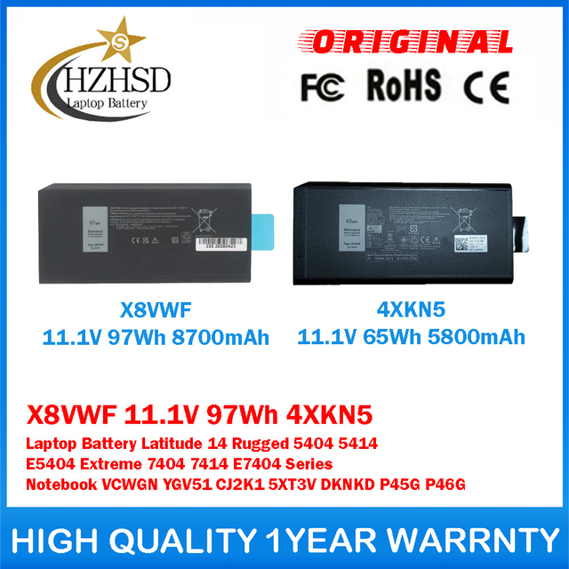 X8VWF 11.1V 97Wh 4XKN5 Genuine Original Laptop Battery For Dell Latitude 14 Rugged 5404 5414 E5404 Extreme 7404 7414 E7404 Series Notebook VCWGN YGV51 CJ2K1 5XT3V DKNKD P45G P46G