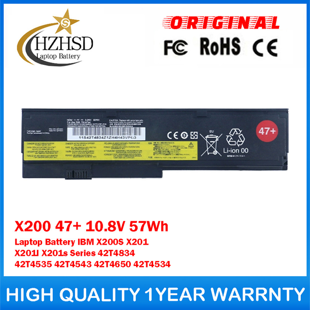 X200 47+ 10.8V 57Wh Genuine Original Laptop Battery For Lenovo IBM X200S X201 X201I X201s Series 42T4834 42T4535 42T4543 42T4650 42T4534