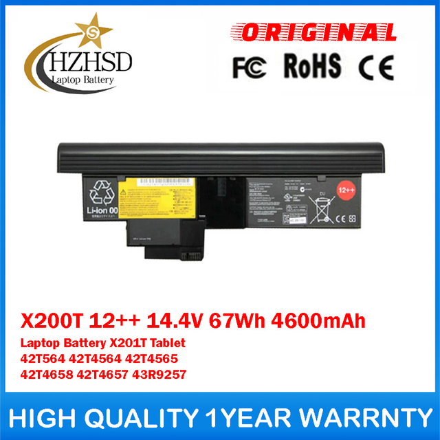 X200T 12++ 14.4V 67Wh 4600mAh Genuine Original Laptop Battery For Lenovo X201T Tablet 42T564 42T4564 42T4565 42T4658 42T4657 43R9257