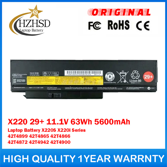 X220 29+ 11.1V 63Wh 5600mAh Genuine Original Laptop Battery For Lenovo X220S X220i Series 42T4899 42T4865 42T4866 42T4872 42T4942 42T4900