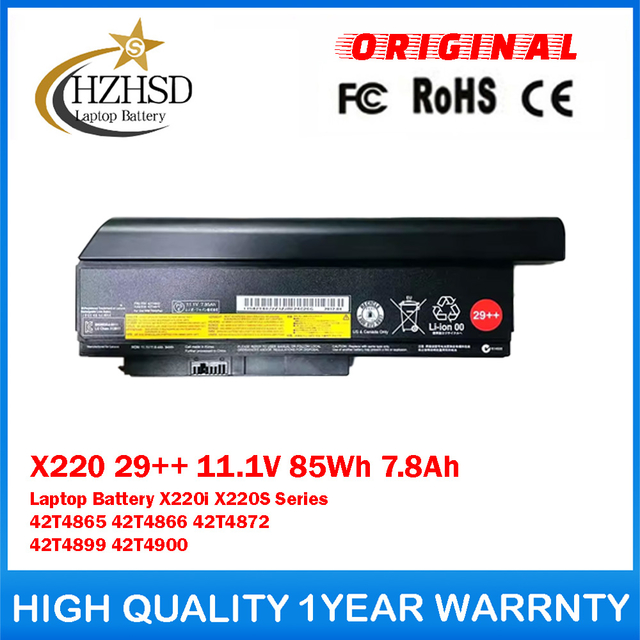 X220 29++ 11.1V 85Wh 7.8Ah Genuine Original Laptop Battery For Lenovo X220i X220S Series 42T4865 42T4866 42T4872 42T4899 42T4900