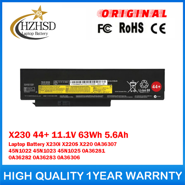 X230 44+ 11.1V 63Wh 5.6Ah Genuine Original Laptop Battery For Lenovo X230i X220s X220 0A36307 45N1022 45N1023 45N1025 0A36281 0A36282 0A36283 0A36306