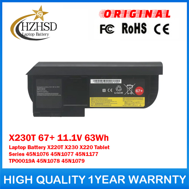 X230T 67+ 11.1V 63Wh Genuine Original Laptop Battery For Levovo X220T X230 X220 Tablet Series 45N1177 45N1076 45N1077 45N1078 45N1079 TP00019A