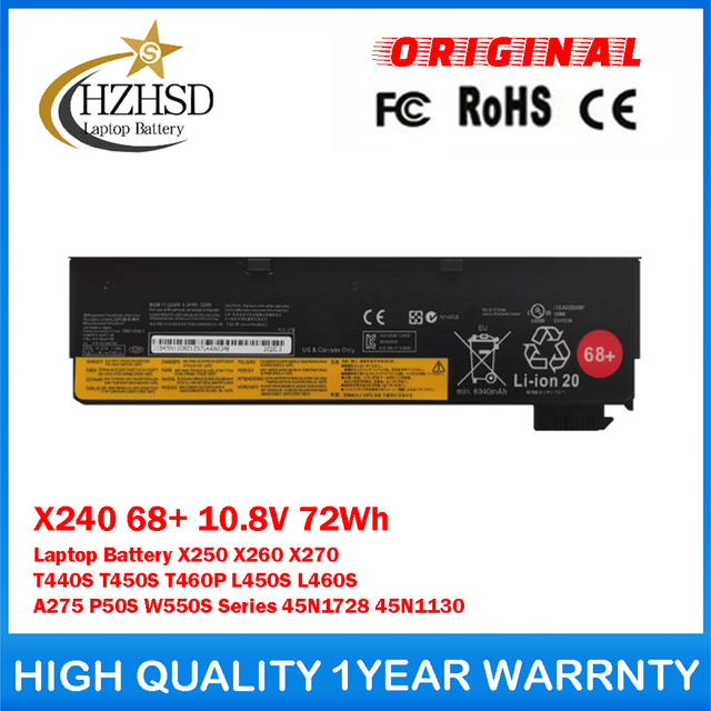 X240 68+ 10.8V 72Wh Genuine Original Laptop Battery For Lenovo X250 X260 X270 T440S T450S T460P L450S L460S A275 P50S W550S Series 45N1728 45N1130