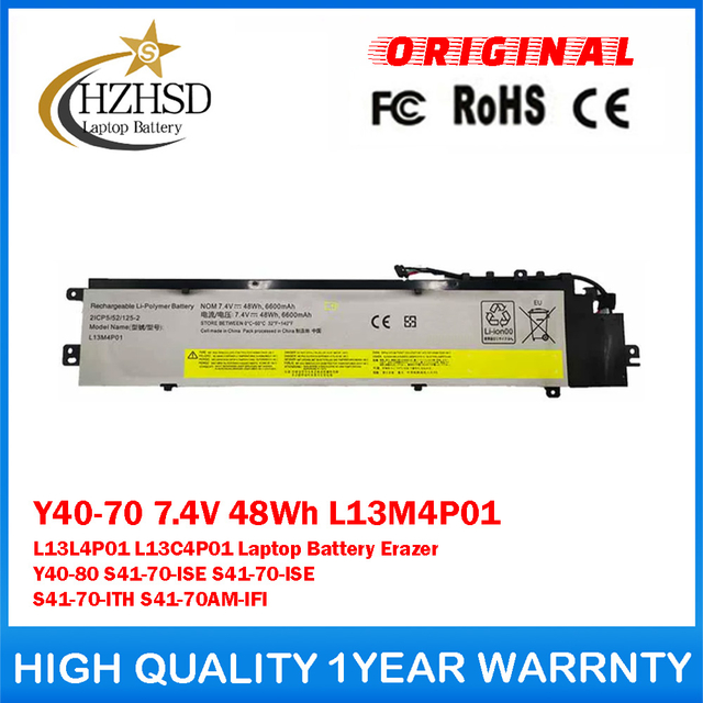 Y40-70 7.4V 48Wh L13M4P01 L13L4P01 L13C4P01 Genuine Original Laptop Battery For Lenovo Erazer Y40-80 S41-70-ISE S41-70-ISE S41-70-ITH S41-70AM-IFI