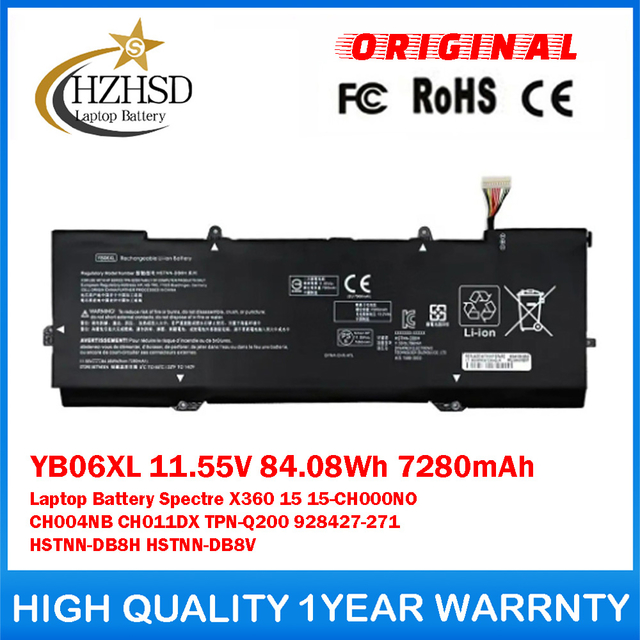 YB06XL 11.55V 84.08Wh 7280mAh Genuine Original Laptop Battery For HP Spectre X360 15 15-CH000NO CH004NB CH011DX TPN-Q200 928427-271 HSTNN-DB8H HSTNN-DB8V