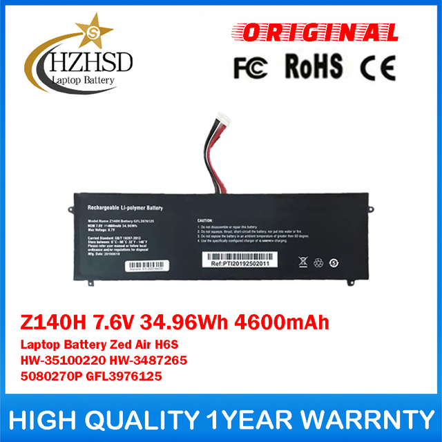 Z140H 7.6V 34.96Wh 4600mAh Genuine Original Laptop Battery For Celeron Zed Air H6S HW-35100220 HW-3487265 5080270P GFL3976125
