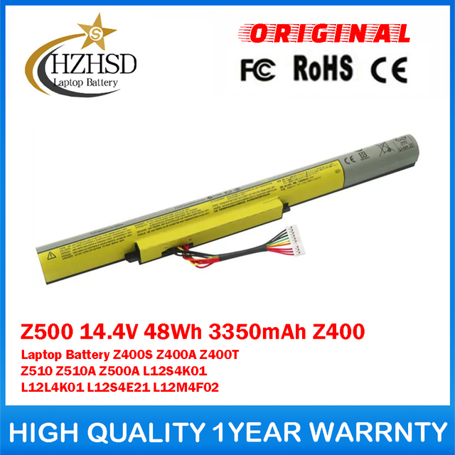 Z500 14.4V 48Wh 3350mAh Z400 Genuine Original Laptop Battery For Lenovo Ideapad Z410 Z400S Z400A Z400T Z500A Z510 Z510A L12L4K01 L12S4E21 L12S4K01 L12M4E21 L12M4K01
