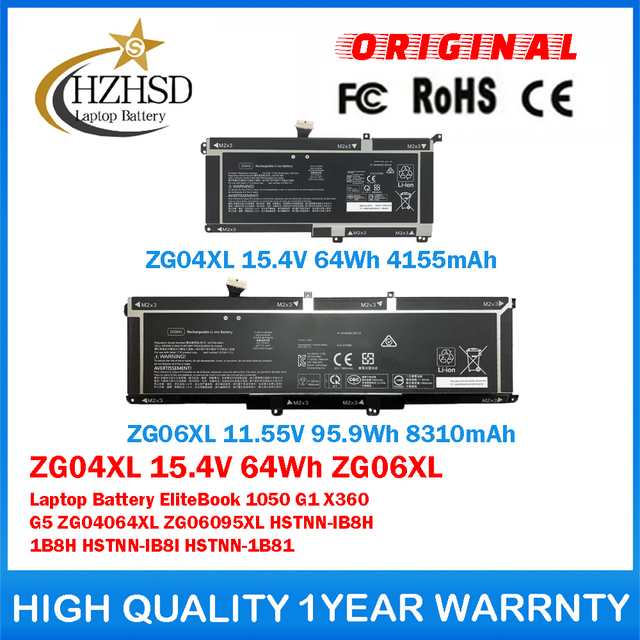 ZG04XL 15.4V 64Wh ZG06XL Genuine Original Laptop Battery For HP EliteBook 1050 G1 X360 G5 ZG04064XL ZG06095XL HSTNN-IB8H 1B8H HSTNN-IB8I HSTNN-1B81